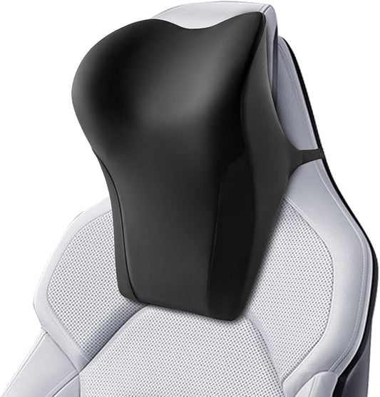 BABUR Car Neck Pillow for Driving Seat, Memory Foam Car Headrest Pillow, Ergonomic Neck Support, Breathable Removable Cover, Adjustable Strap, Pain Relief for Long Drives, Universal Fit | Black