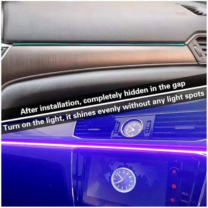 Acrylic Interior Car LED Lights with Remote and Wireless APP 6 in 1,Ambient Lighting Kits Fiber Optic Strip LEDs,16 Million Colors Music&DIY Function
