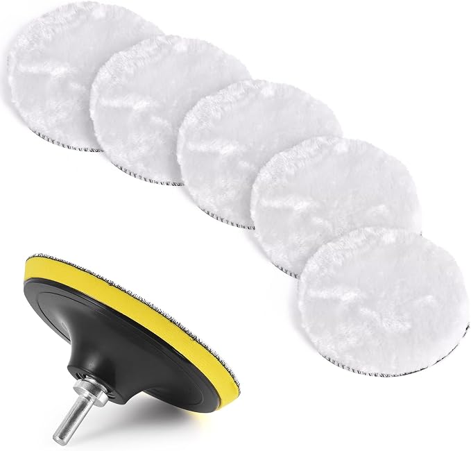 Kshineni 7 Pcs 6 Inch (150 mm) Wool Polishing Buffing Pad Car Polisher Buffer Drill Attachment with M14 Drill Adapter