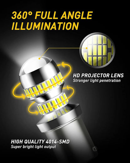 AUXITO 1156 LED Bulb White 7506 BA15S P21W LED Light Replacement with Projector for Backup Reverse Tail Brake DRL Turn Signal Parking Light, Pack of 2