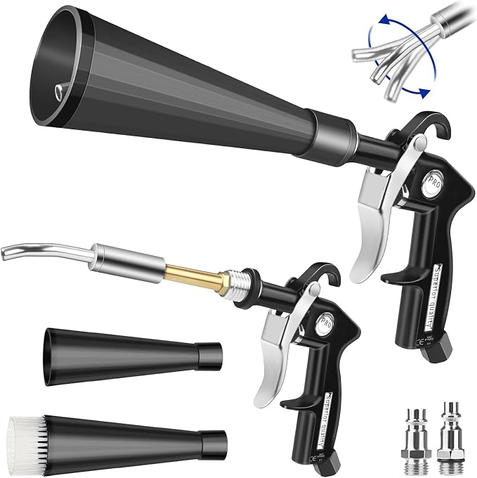 Preciva Tornado Blow Gun, Air Duster for Interior Seats, Headliner, AC Vents, Crevice Cleaning, High-Pressure 60-160PSI (0.6-0.92MPa), 1/4" Quick Connect, Includes 2 Nozzles & 2 Connectors