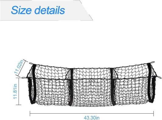 Cargo Net for Car, Expandable 3 Pocket Heavy-Duty Cargo Net Organizer, Black Mesh Storage Pocket with 4 Metal Carabiners Universal for Car, SUV, Pickup Truck, Van Trunk Bed