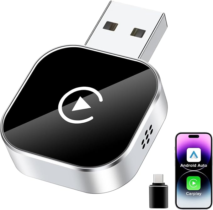 Wireless CarPlay Adapter, 2 in 1 2026 Convert Wired to Wireless CarPlay & Android Auto Adapter, Mini Size with Extension Cable USB & USB-C/Type-C, Stable Car Control & No Delay