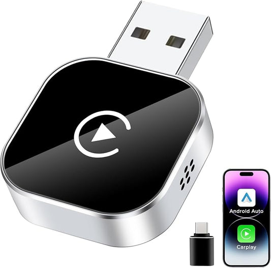Wireless CarPlay Adapter, 2 in 1 2026 Convert Wired to Wireless CarPlay & Android Auto Adapter, Mini Size with Extension Cable USB & USB-C/Type-C, Stable Car Control & No Delay
