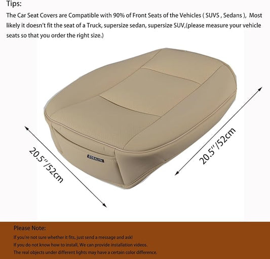 Ultra-Luxury PU Leather Car Seat Protection Cover Car Seat Cover for Most Four-Door Sedan&SUV,Single Seat Cover Without Backrest 1PCS (W 20.8× D 21× T 0.2inch) (3D-Beige)