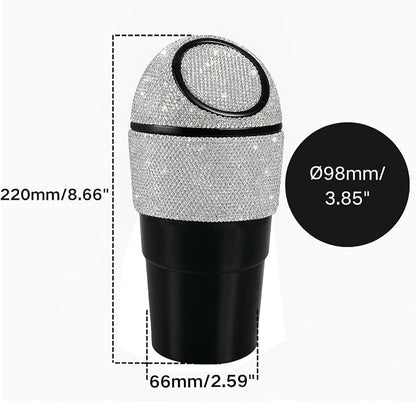 Sakali Bling Car Trash Can with Lid – Diamond Rhinestone Mini Car Garbage Bin for Cup Holder – Sparkly Car Accessory for Women – Small Car Trash Bin for Vehicle Interior