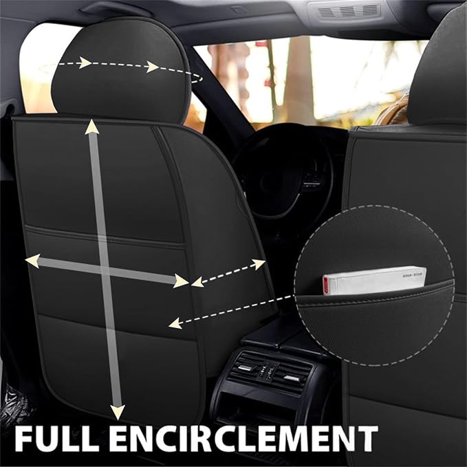 SanQing Car Seat Covers Front Seats, Super Luxurious Heavy Universal Duty Waterproof Leather Automotive Vehicle Cover for Cars SUV Pick-up Truck, Non-Slip Seat Car Accessories (2 PCS Front/Black)