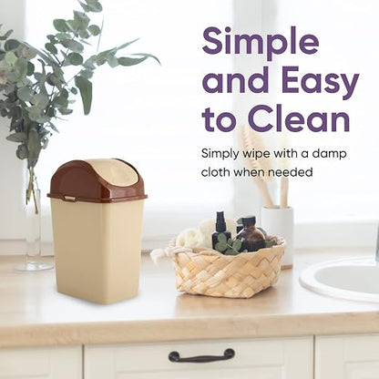 Superio Mini Desktop Trash Can with Swing Top Lid Portable Plastic Garbage Can for Countertop, Desktop, Make up Vanity, Bathroom, Car, Under Sink, Dorm, Compact Waste Bin 5 L, 1.25 Gal (3, Beige)