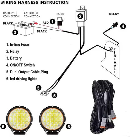 7in 2PCS LED Off Road Lights 210W 32000LM Super Bright Amber Cover 12V 24V with Wiring Harness for Pickup Truck SUV Offroad