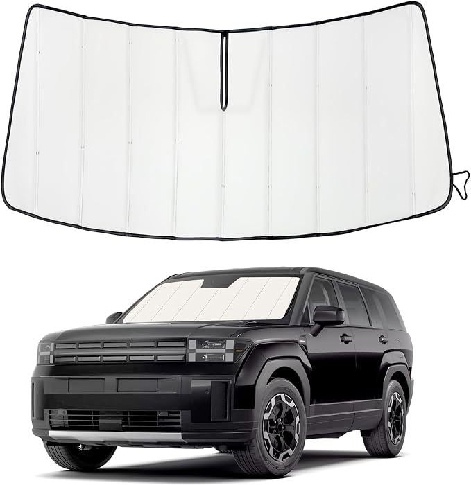 Windshield Sun Shade for Hyundai Santa Fe 2024-2025 2026, Front Window Visor Accessories, Folding Design Blocks Heat & UV Rays Maintain Cool Interior and Save Space