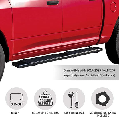 COMNOVA Pair Running Board Nerf Bar Compatible with 17-26 Ford F250 Superduty Crew Cab(4 Full Size Doors) Side Steps,Width 6 Inch H Style Truck Step Nerf Bars Side Step Black.