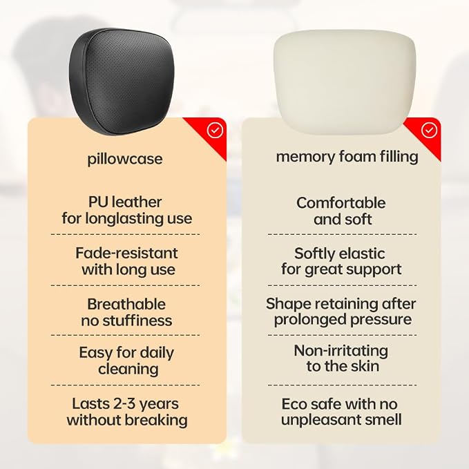 Car neck pillow, special car pillow for driving seat, memory foam head support for car seat, protects cervical vertebra and relieves fatigue, made of faux leather for long-lasting durability 1P