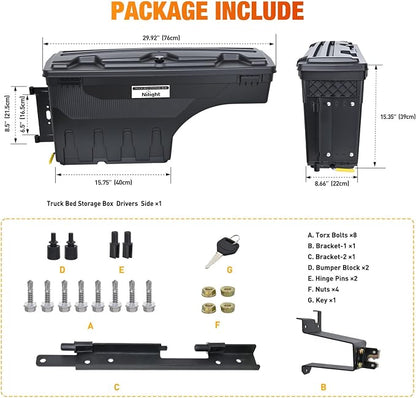 Nilight Truck Bed Tool Box Left Drivers Side Truck Tool Box Fit for Chevrolet Silverado 1500 GMC Sierra 1500 2019 2020 ABS Swing Case Truck Bed Storage Box w Lockable Lid Waterproof Wheel Well Toolbox