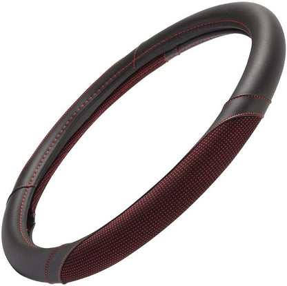 Motor Trend Wine Steering Wheel Cover - Dotted Comfort Polyester Grip on Stitched Synthetic Leather, Wine Stitching/Black