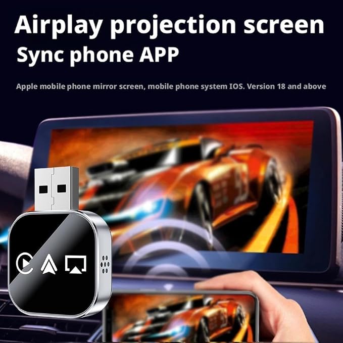2026 Upgrade 3 in 1 Screen Mirror iOS Phone, Wired to Wireless Carplay Adapter, Mini USB Design Car Play Adapter with Type-C Extension, Plug and Play (Black, for iPhone)