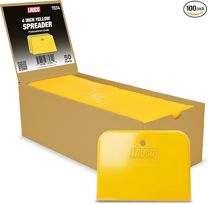 LAUCO Auto Body Filler Spreaders (100 Pieces) - Yellow Reusable Plastic Spreader for Automotive Fillers, Putties, Glazes, Caulks and Paint - Easy Application (100, 4")