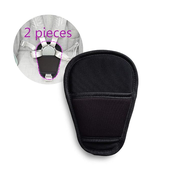 SeedFuture Baby Stroller Seatbelt Crotch Cushion Black 2 Piece, Universal Pram Belt Pads for Newborns Infants Kids, Pushchair Seat Belt Crotch Covers