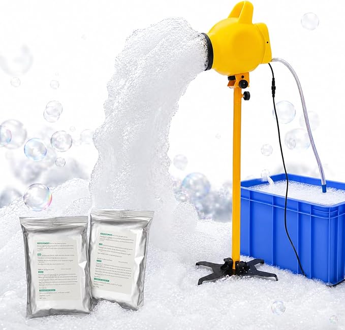 PILIN Yellow Foam Machine for Party 800W Electric Foam Cannon with Water Tank & 2 Foam Powder Packs, Adjustable Foam Machine for Indoor Outdoor Events, Festivals, Birthday Parties, Weddings