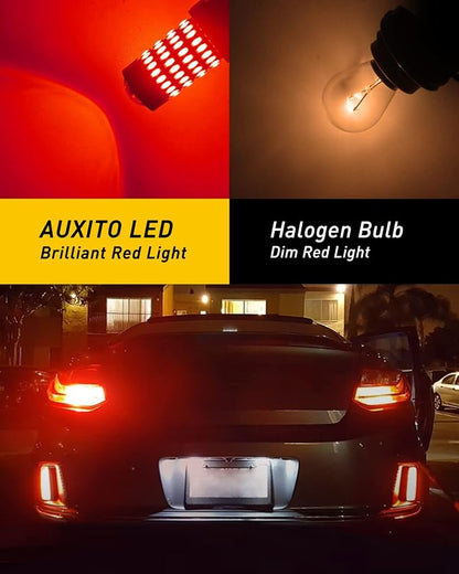 AUXITO Upgraded 3157 LED Bulbs Red, Super Bright 3056 3156 3057 4157 LED Bulbs with Projector for Brake Lights Tail Lights Stop Turn Signal Reverse Back Up Parking Lights, Pack of 2