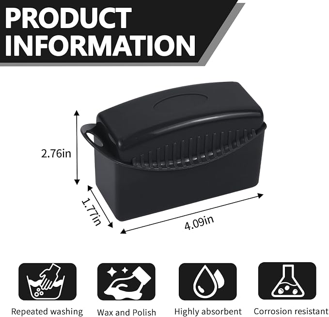 2PCS Tire Dressing Applicator, Car Tire Applicator Dressing Shine Sponge, Reusable Tire Dressing Applicator Pads with Lid, Wheel Applicator Foam for Car Detailing Cleaning (Black)
