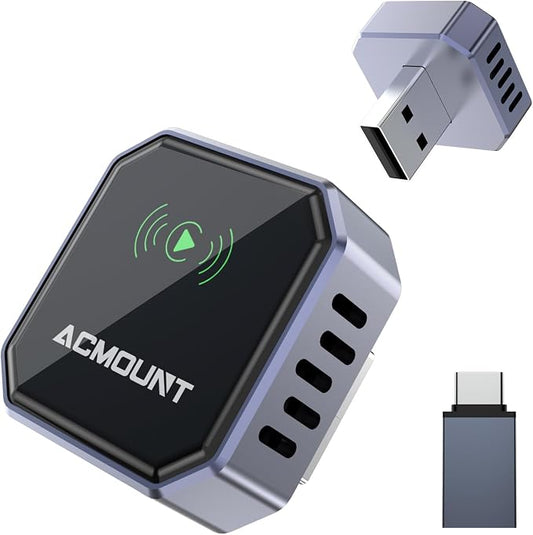 Acmount 2 in 1 Wireless Carplay Adapter & Android Auto 2026 Upgrade Wired CarPlay to Wireless, Fast Auto-Connect, Mini USB Design, Plug & Play Wireless Dongle for iPhone 6+ / Android 11+ (Lead-Gray)