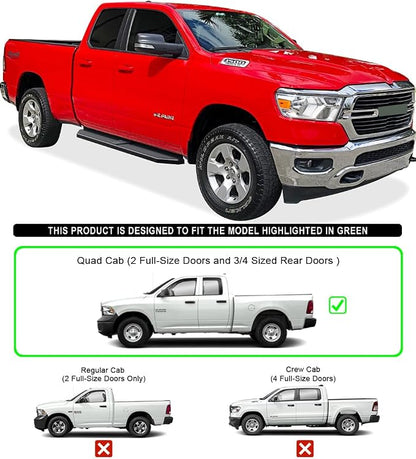 APS 6-inch (Black Stainless Steel Flat Style) Running Boards Nerf Bars Side Steps Compatible with Ram 1500 2019-2026 Quad Cab for New Body Style Only (Exclude 19-24 Ram 1500 Classic)
