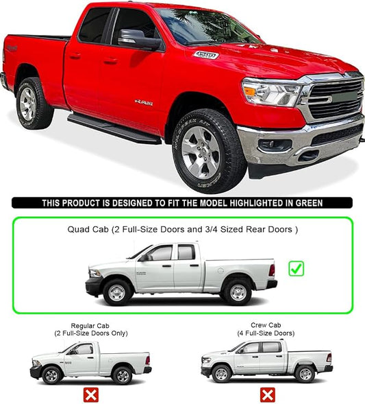 APS 6-inch (Black Stainless Steel Flat Style) Running Boards Nerf Bars Side Steps Compatible with Ram 1500 2019-2026 Quad Cab for New Body Style Only (Exclude 19-24 Ram 1500 Classic)