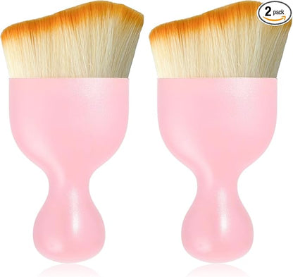 2 PCS Car Interior Detailing Brush, Curved Car Interior Cleaning Brush with Ultra Soft Bristles & Dust Cover, Scratch-Free Auto Dusting Brushes for Dashboard AC Vent Leather (Pink)