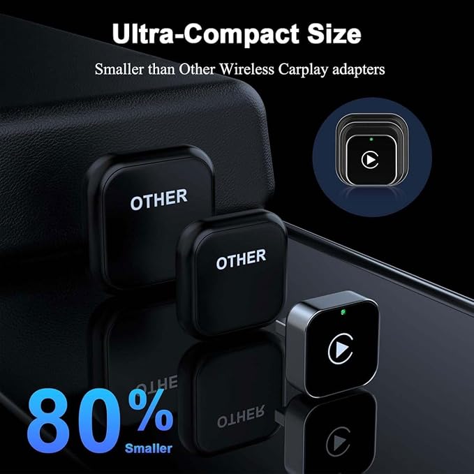 2 in 1 CarPlay Adapter for Mitsubishi i‑MiEV 2017, CarPlay Wireless Adapter with Auto Reconnect Fast Pairing Bluetooth Connection Compact USB Dongle,A/Silver-Normal