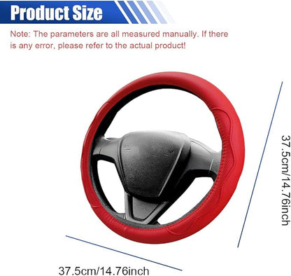 Car Steering Wheel Cover, 15 Inch Leather Anti-Slip Breathable Automotive Steering Wheel Protector, Universal Heat Resistant Vehicle Interior Accessories Cars, SUVs, Trucks(Red)