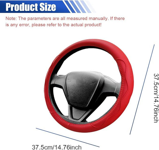 Car Steering Wheel Cover, 15 Inch Leather Anti-Slip Breathable Automotive Steering Wheel Protector, Universal Heat Resistant Vehicle Interior Accessories Cars, SUVs, Trucks(Red)