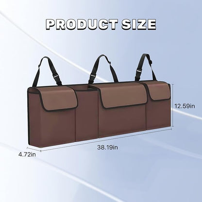 Car Trunk Organizer, Waterproof Backseat Hanging Large Storage with Adjustable Straps, Collapsible Cargo Bag with 4 Pockets, Car Interior Accessories for Truck, SUV, MPV (Brown)