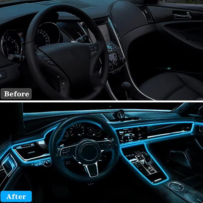 EL Wire Car Interior LED Strips Lights, 16FT 5V USB Auto Neon Light Strip, Electroluminescent Vehicle Interior Ambient Lighting Decor Accessories, Universal for RV, SUV, Truck (Blue)