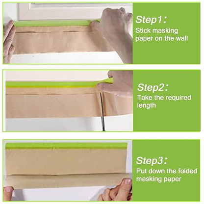 Masking Paper, paint masking, 2 Pack Automotive Paint Paper Roll with Tape, Tape and Drape for Painting, Assorted Paint Masking Paper for Car and Furniture (Unfold 18 inch Width X 100 ft Long)