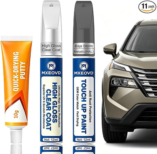 Baja Storm Metallic HAL Touch Up Paint Compatible with Nissan, All in One Car Scratch Repair Kit with Primer Putty & Clear Coat, Complete Sanding Tools Set for Scratches Chips Nicks