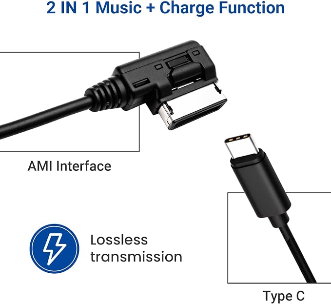 2 in 1 AMI Music Interface Type C Aux Cable for A3/A4 MMI 3G+ System for 17 17 Pro 17 Pro Max Air 16 Pro 16 Pro Max 15 15 Plus 15 Pro Google Pixel Galaxy