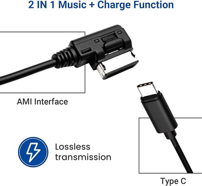 2 in 1 AMI Music Interface Type C Aux Cable for A3/A4 MMI 3G+ System for 17 17 Pro 17 Pro Max Air 16 Pro 16 Pro Max 15 15 Plus 15 Pro Google Pixel Galaxy