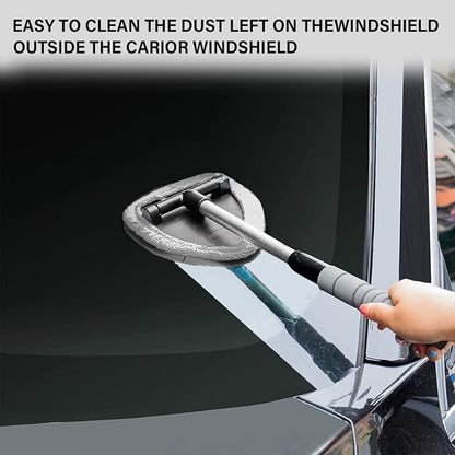 Windshield Cleaning Tool, Car Window Cleaner with 4 Washable Reusable Microfiber Pads, Extendable Long Handle Glass Wiper Cleaning Kit, Auto Accessories Universal for Office and Home (Gray)