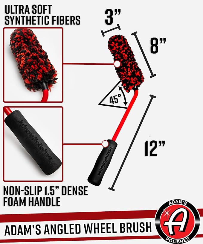 Adam's Polishes Angled Wheel Detailing Brush - Car Cleaning Wheel Brush |Use W/Wheel Cleaner, Rim Cleaner, Chrome Cleaner | Car Wash Brush Cleans Brake Dust from Barrels & Hard to Reach Areas (Large)