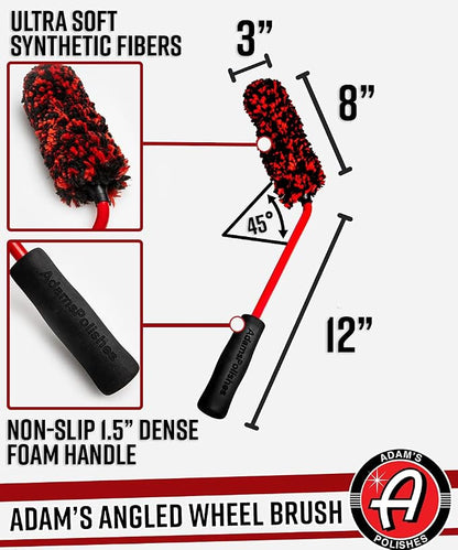 Adam's Polishes Angled Wheel Detailing Brush - Car Cleaning Wheel Brush |Use W/Wheel Cleaner, Rim Cleaner, Chrome Cleaner | Car Wash Brush Cleans Brake Dust from Barrels & Hard to Reach Areas (Large)