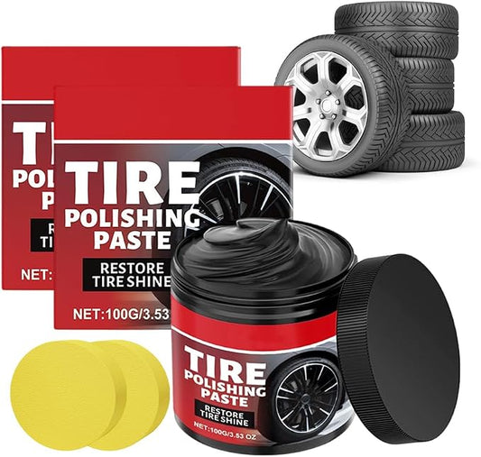 Tire Polishing Paste,100g Tire Nourish Wax Cream, Tyre Nourish Cream Maintain Luster for Cars UV Protection and Waterproof Coating for Cars Trucks Motorcycles RVs & More (2 Set)