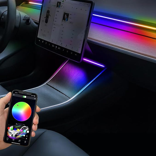 Tlyard Center Console LED Strip Lights for Tesla Model 3 2017-2023, Plug-and-Play, Ambient Light with Human Sensor, Center Console Dashboard Inside Car Lighting Decorations
