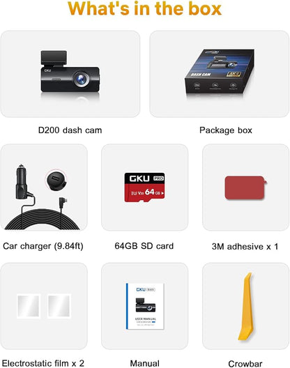 GKU 4K Dash Cam Front, Mini DashCam Includes 64GB Card, Dash Camera Built-in WiFi, 24H Parking Monitor,Night Vision,WDR,170° Wide Angle,Loop Recording,G-Sensor, (Black)