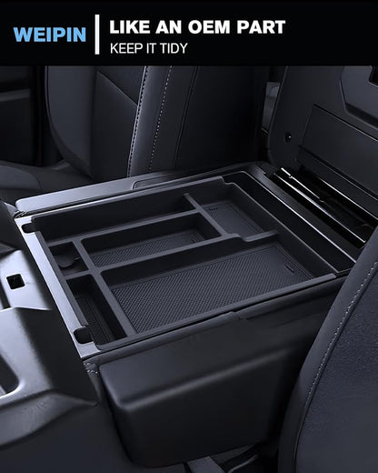 For 2PCS Center Console Tray&Dividers Compatible with 2019-2026 Chevy Silverado 1500& 2020-2026 Silverado 2500HD 3500HD (Split-Bench Folding Seat) Armrest Storage Box Console Organizer ABS Materials