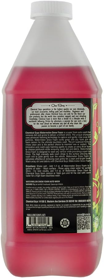 Chemical Guys Car Wash Soap for Foam Cannon or Bucket, Watermelon Snow Foam Car Wash Soap for Trucks, Motorcycles, RVs & More, Super Suds, Watermelon Scent - 128 oz (1 Gallon)