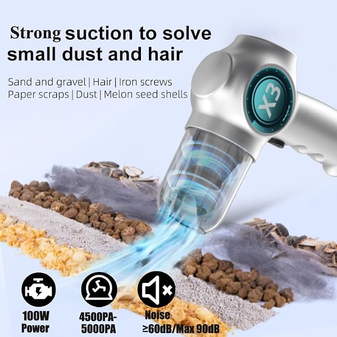 Mini Vacuum Cordless Rechargeable Car Vacuum Cleaner| Handheld Vacuum Cleaner with Strong Suction, Portable Vacuum for Car,Pet Hair,Home,Keyboard,Inflate-Deflate Swim Ring,Dust Buster (Silver)