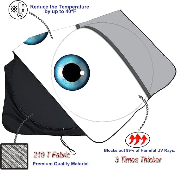 GVEN Windshield Sun Shades Car Sun Shade Protector Blocks UV Rays for Full-Size Sedan & SUV, Mid-Size SUV, Sports Cars, Wagon and Mid-Size Pickup Truck Car Accessories (Eyes-Grey, L)