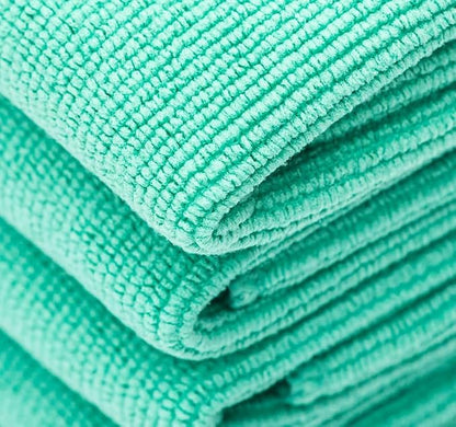 The Rag Company - The Pearl - Professional Microfiber Detailing Towel for Ceramic Coating Leveling and Sealant Removal, Safe and Scratch-Free with No Tags, 320gsm, 16in x 16in, Green -12 Pack