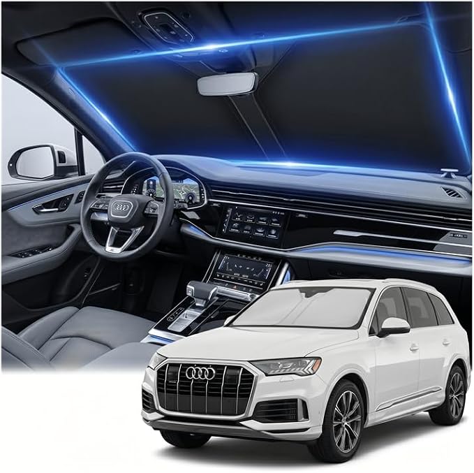 Windshield Sun Shade for Audi Q7 2016-2026 Sunshade Front Window Shade Custom Fit Q7 Accessories Sun Visor Foldable Shade Blocks UV Rays Accessories