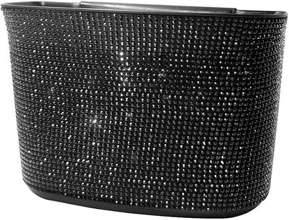 Bling Crystal Car Trash Can Auto Hanging Car Trash Can Sparkling Storage Holder Litter Container for Vehicle Office Home (Black)